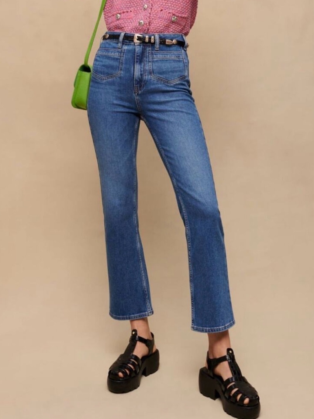 Maje Faded Denim Patch Pockets Straight Leg Women's Blue Jeans EU 38 Bleu Clair